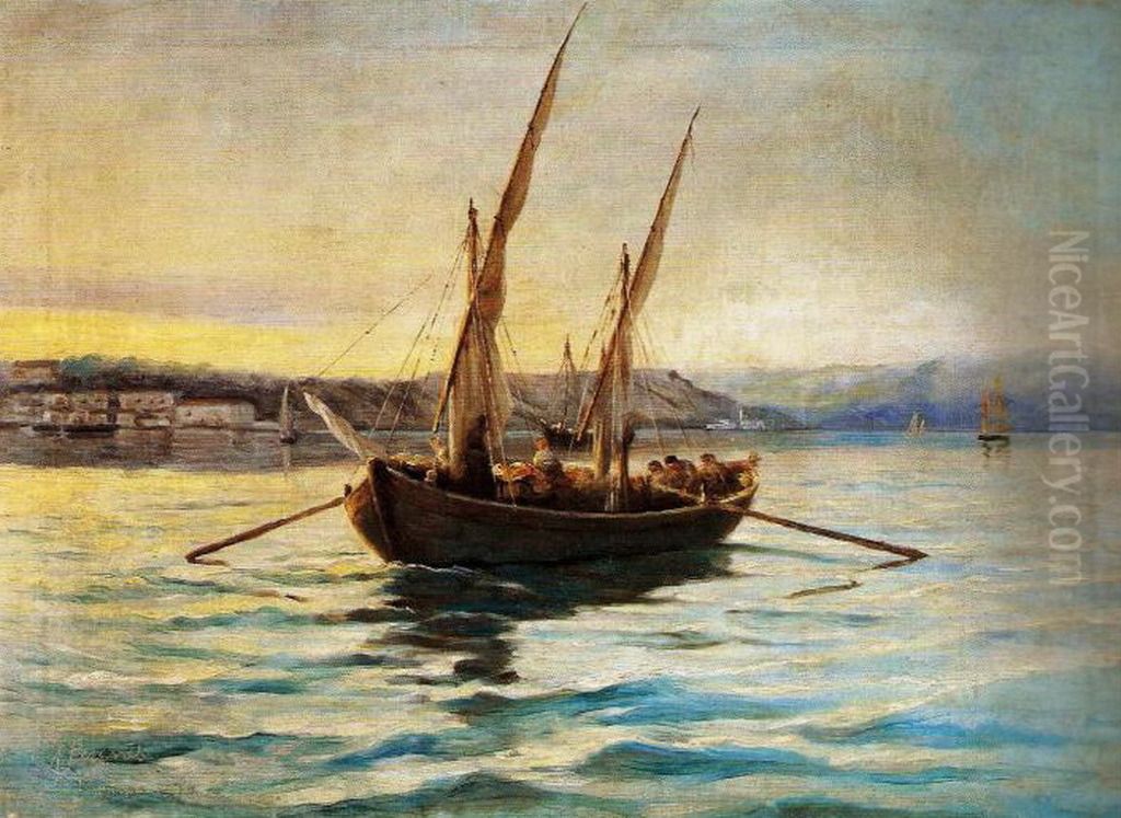 Sloop with fishermen Oil Painting by Andreas Vranas