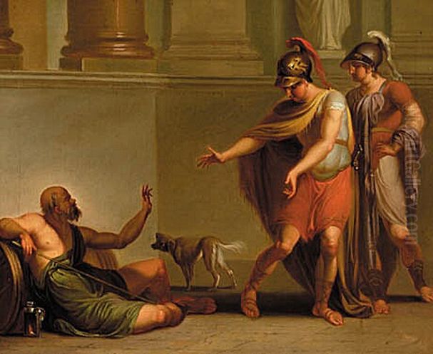Alexander the Great and an officer visit Diogenes. Oil Painting by Nicolai Abildgaard