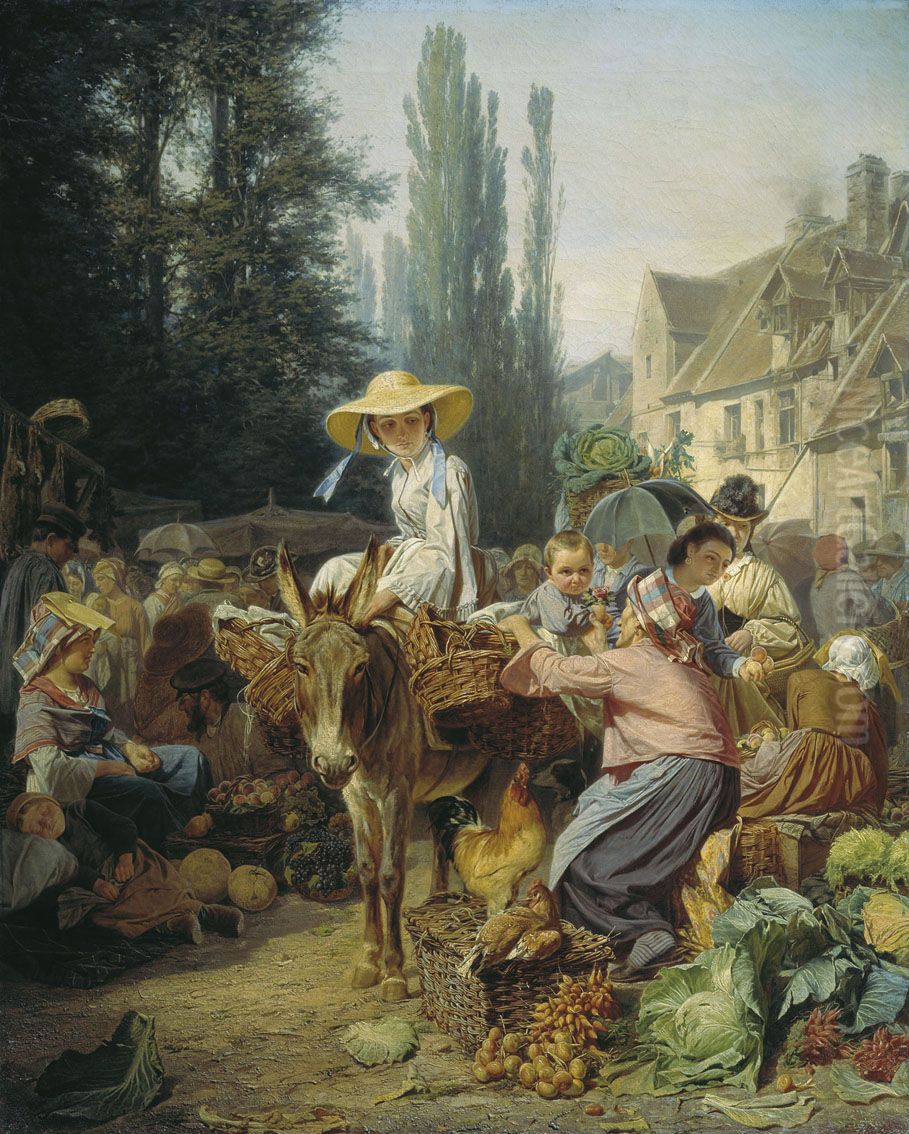Market in Fontainebleau Oil Painting by Pyotr Gruzinsky