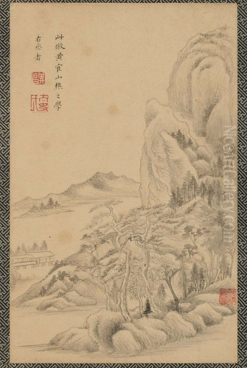 <<dong qi chang shan shui ce ye>> Oil Painting by Dong Qichang