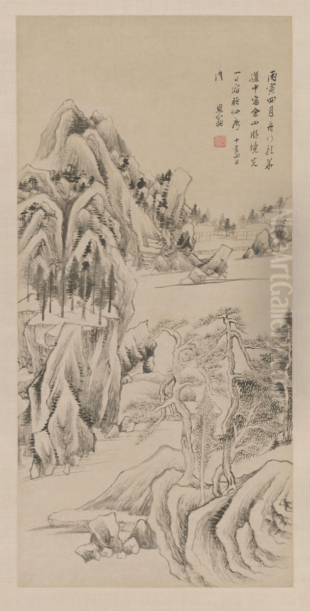 <<dong qi chang she shan you jing tu zhou>> Oil Painting by Dong Qichang