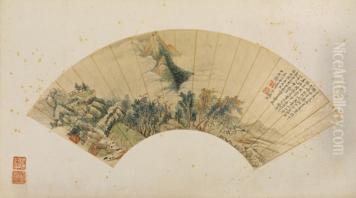 <<wang hui qing shan bai yun shan mian>> Oil Painting by Wang Hui