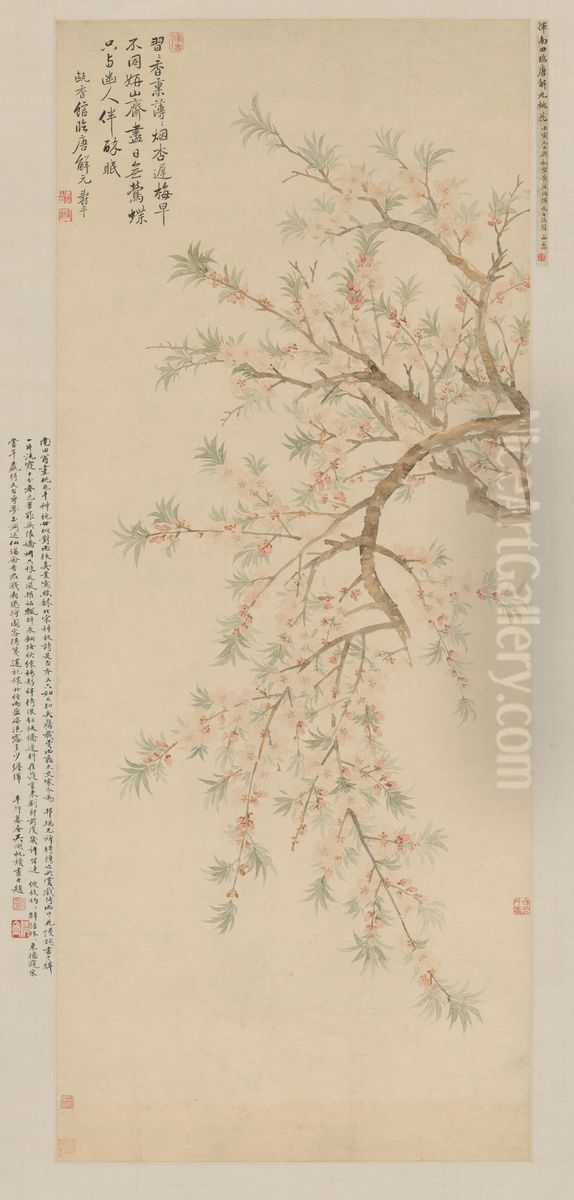 <<yun shou ping tao hua tu zhou>> Oil Painting by Yun Shouping