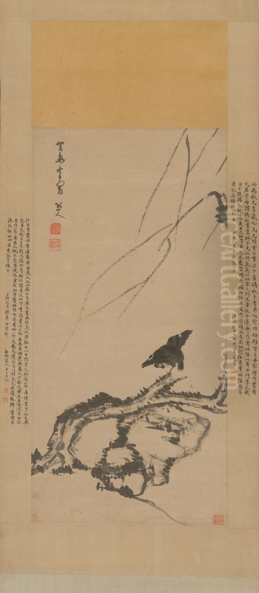 <<zhu da yang liu yu qin tu zhou>> Oil Painting by Bada Shanren