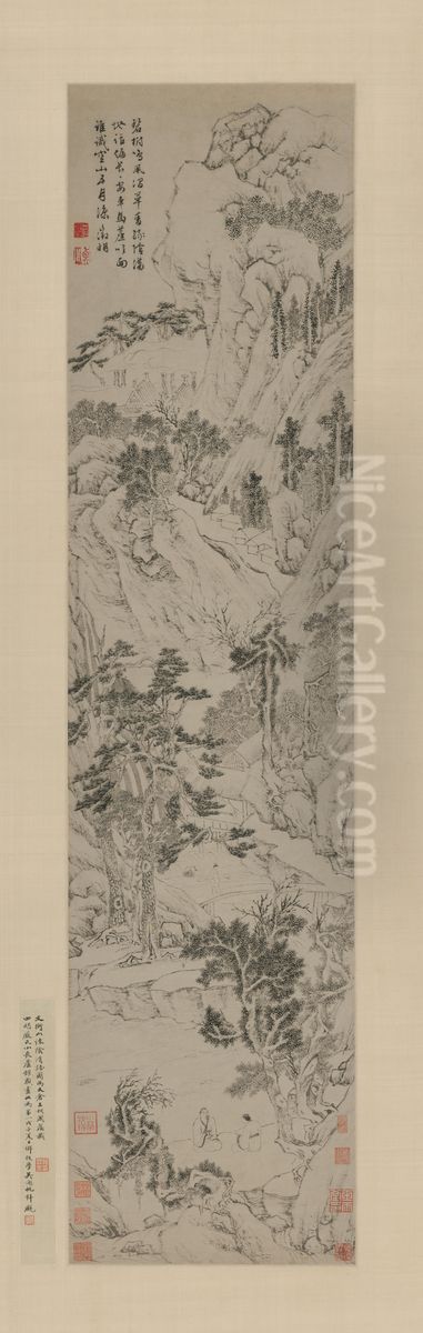 <<wen zheng ming lu yin zhang hua tu zhou>> Oil Painting by Wen Zhengming