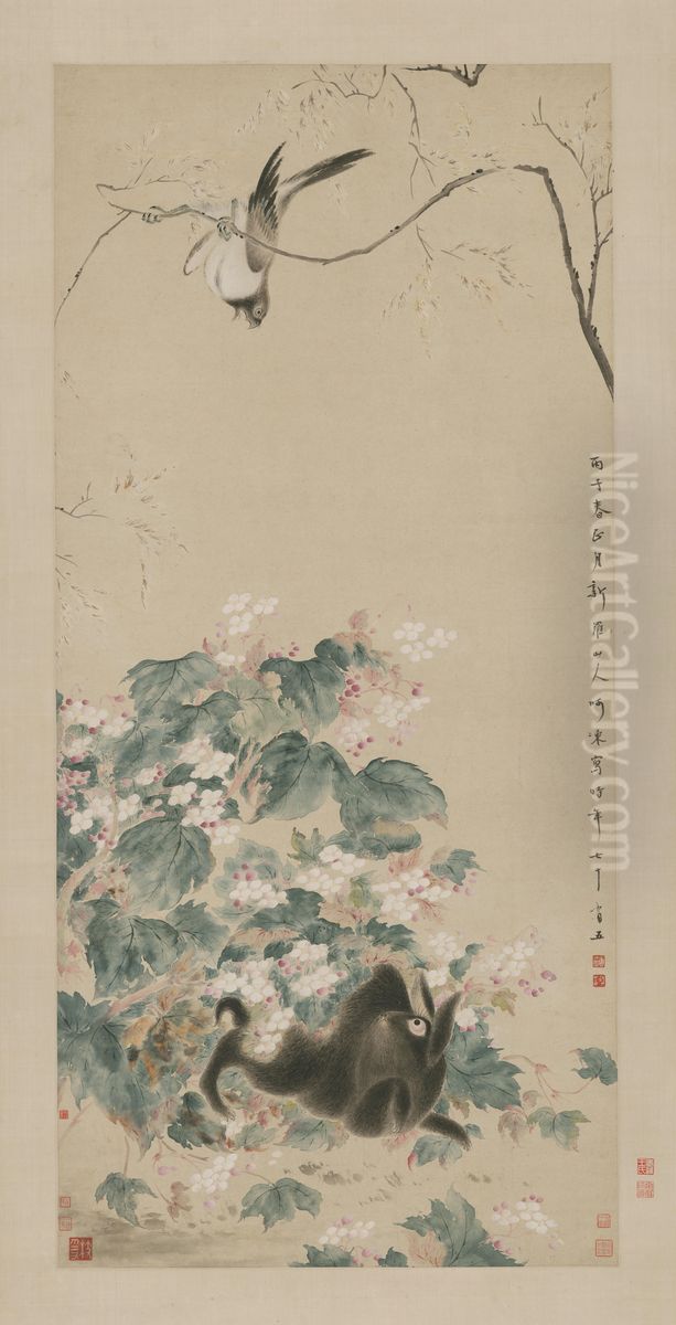 <<hua yan hai tang qin tu tu zhou>> Oil Painting by Hua Yan