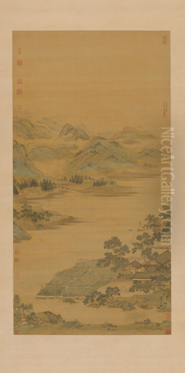 <<chou ying lian xi yu yin tu zhou>> Oil Painting by Qiu Ying