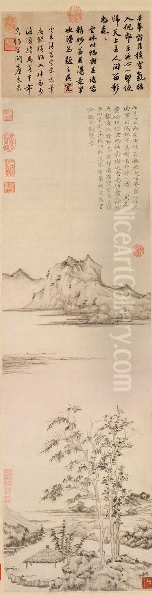 <<ni zan qiu ting jia shu tu zhou>> Oil Painting by Ni Zan