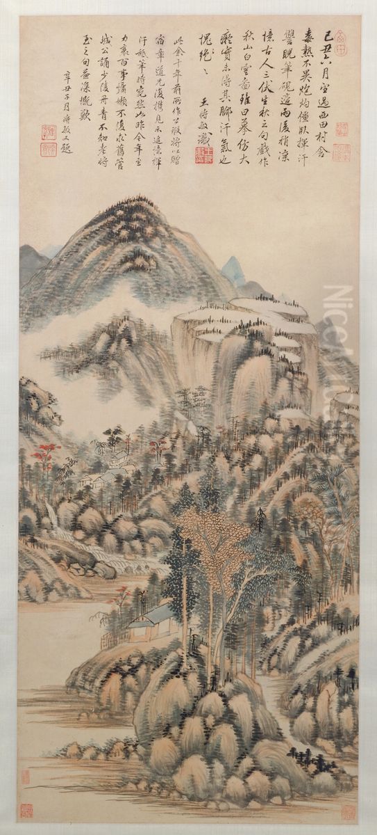 <<wang shi min qiu shan bai yun tu zhou>> Oil Painting by Wang Shimin