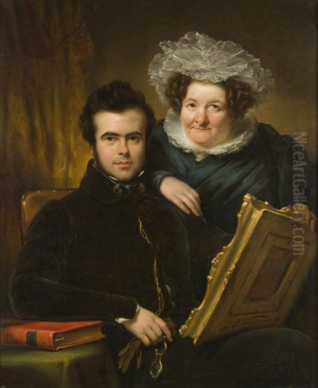 Double portrait of Isaac Lambertus van den Berch (Bergh) (1811-1879) and Maria Cremer (1774-1836) Oil Painting by Jan Adam Kruseman