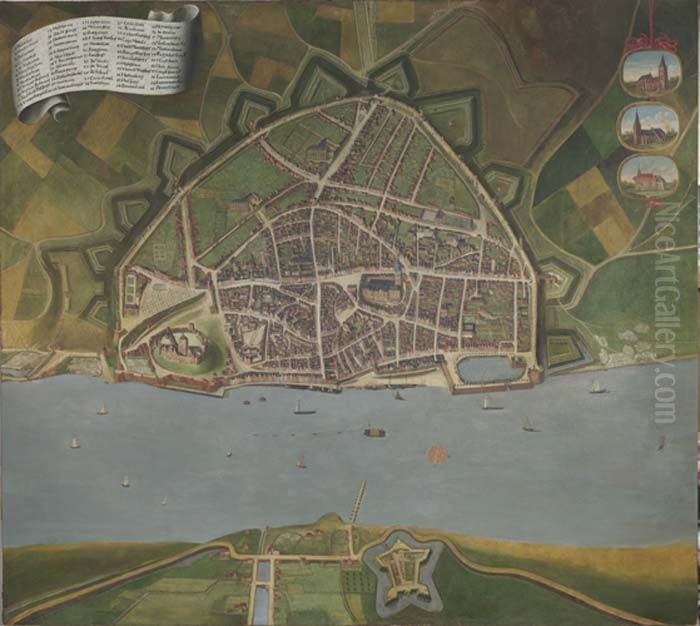 Vogelvluchtgezicht van Nijmegen Oil Painting by Hendrik Feltman