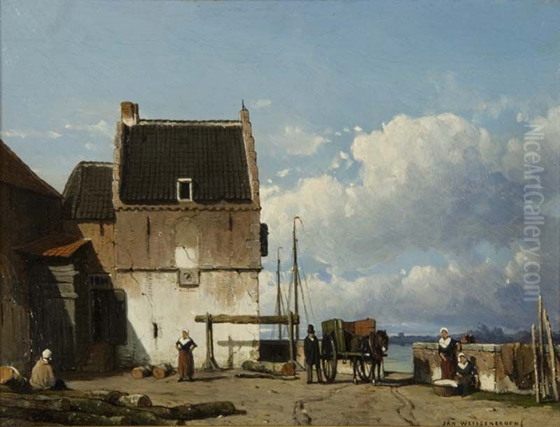 Gezicht op de voormalige Bottelpoort aan de Oude Haven te Nijmegen Oil Painting by Jan Weissenbruch