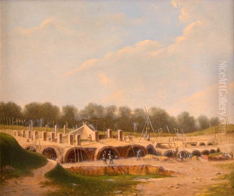Bouw van het fort 'Kijk in de Pot' Oil Painting by Rudolphus Lauwerier