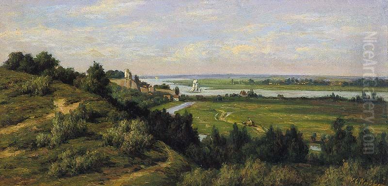 Gezicht op Nijmegen, de Waal en de Ooij, vanaf de heuvelrand ten oosten van Nijmegen Oil Painting by Willem Carel Nakken