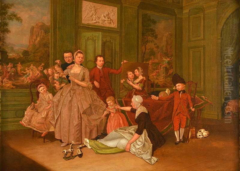 Portret van de schilder en zijn gezin Oil Painting by Hendrik Hoogers