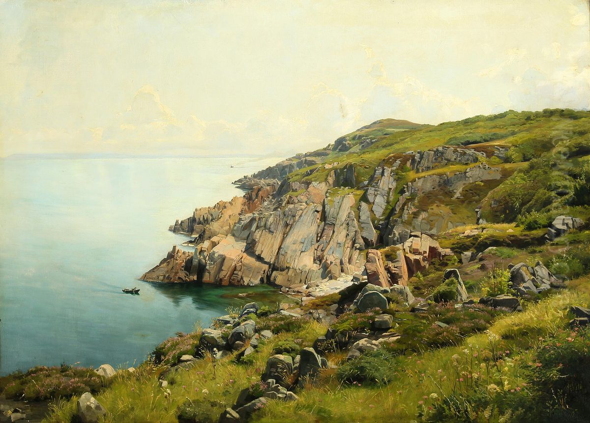Kystparti fra den svenske skaergard. Oil Painting by Georg Achen
