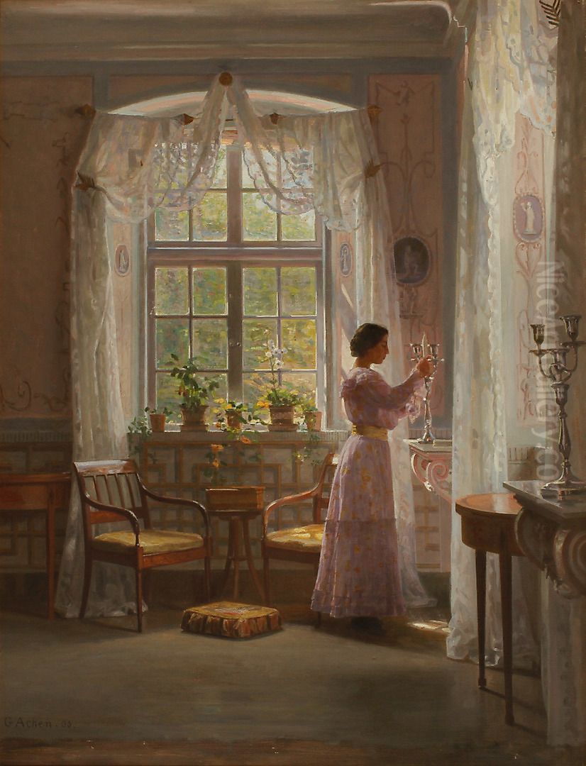 Interior fra Liselund Slot. Oil Painting by Georg Achen