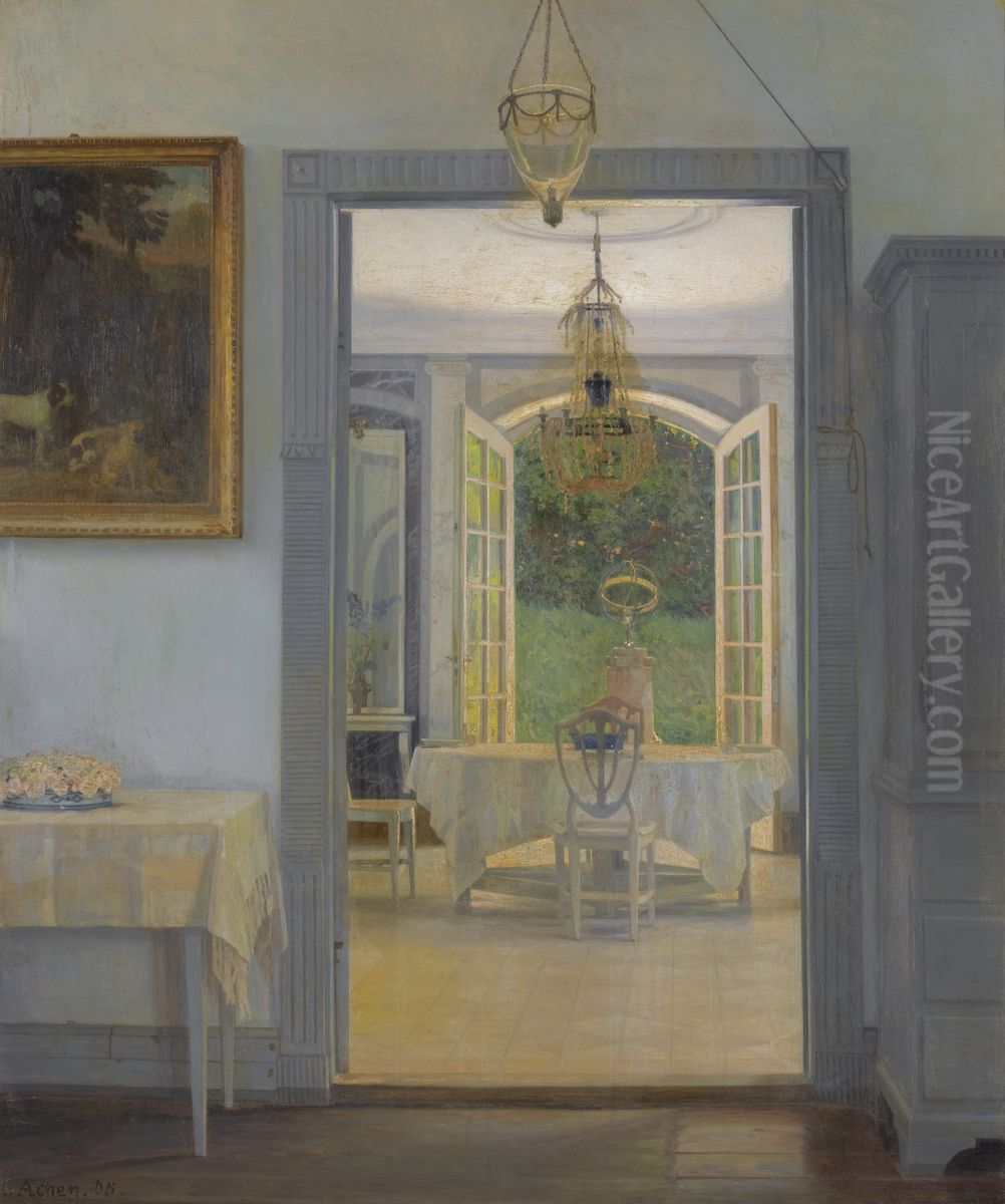 Interior with afternoon sun. Oil Painting by Georg Achen