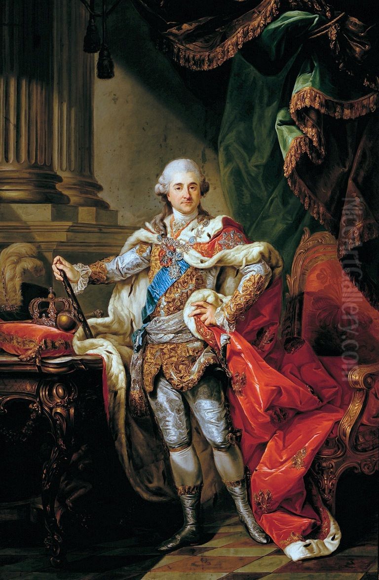 Portrait of Stanislaus Augustus Poniatowski in coronation robes. Oil Painting by Marcello Bacciarelli