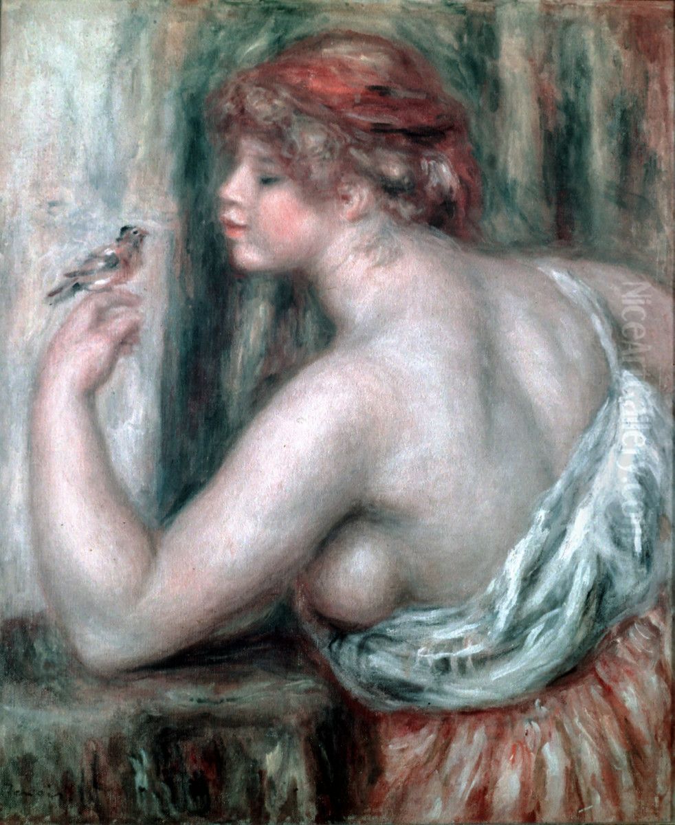 Frau mit Rotkehlchen Oil Painting by Pierre Auguste Renoir