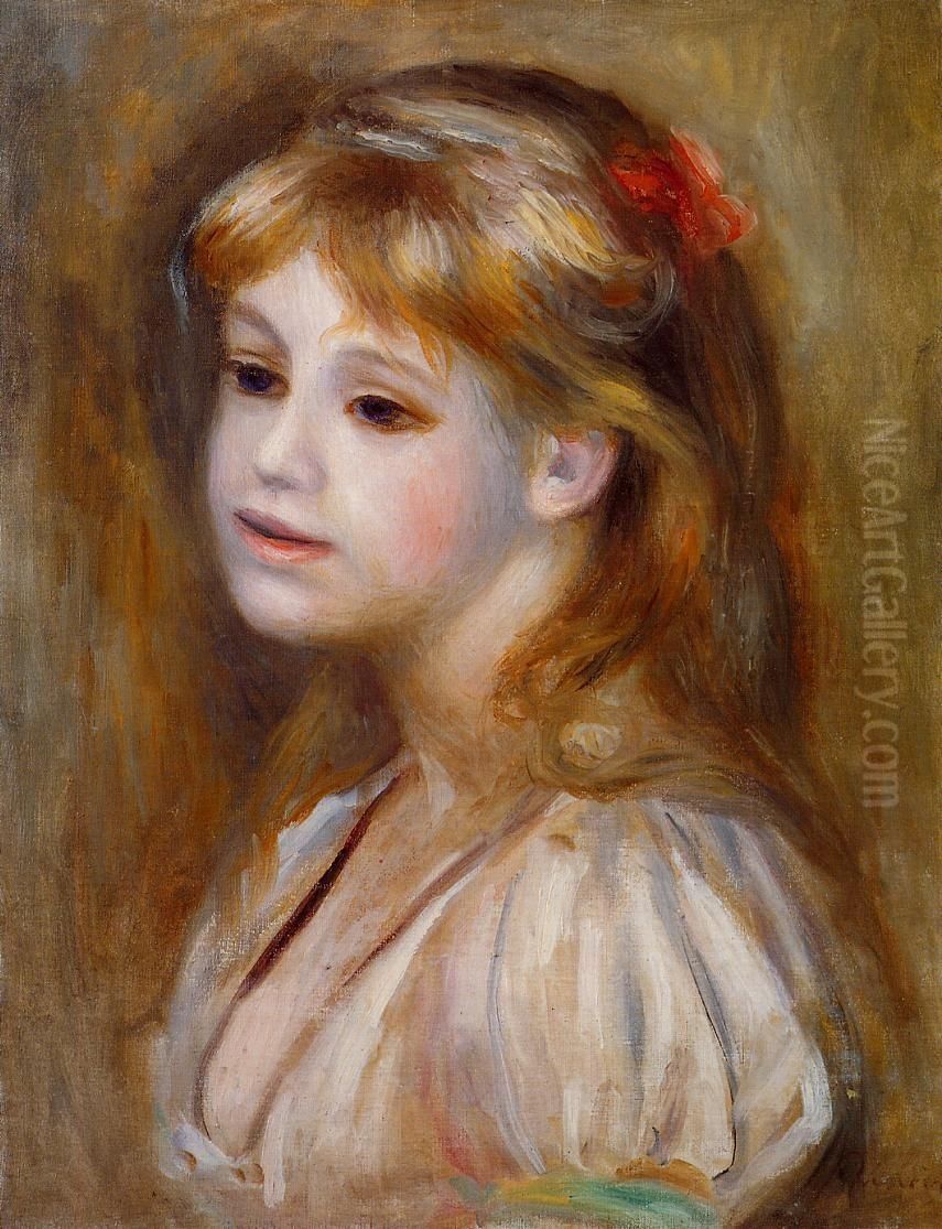 Junges Madchen mit roter Blume Oil Painting by Pierre Auguste Renoir