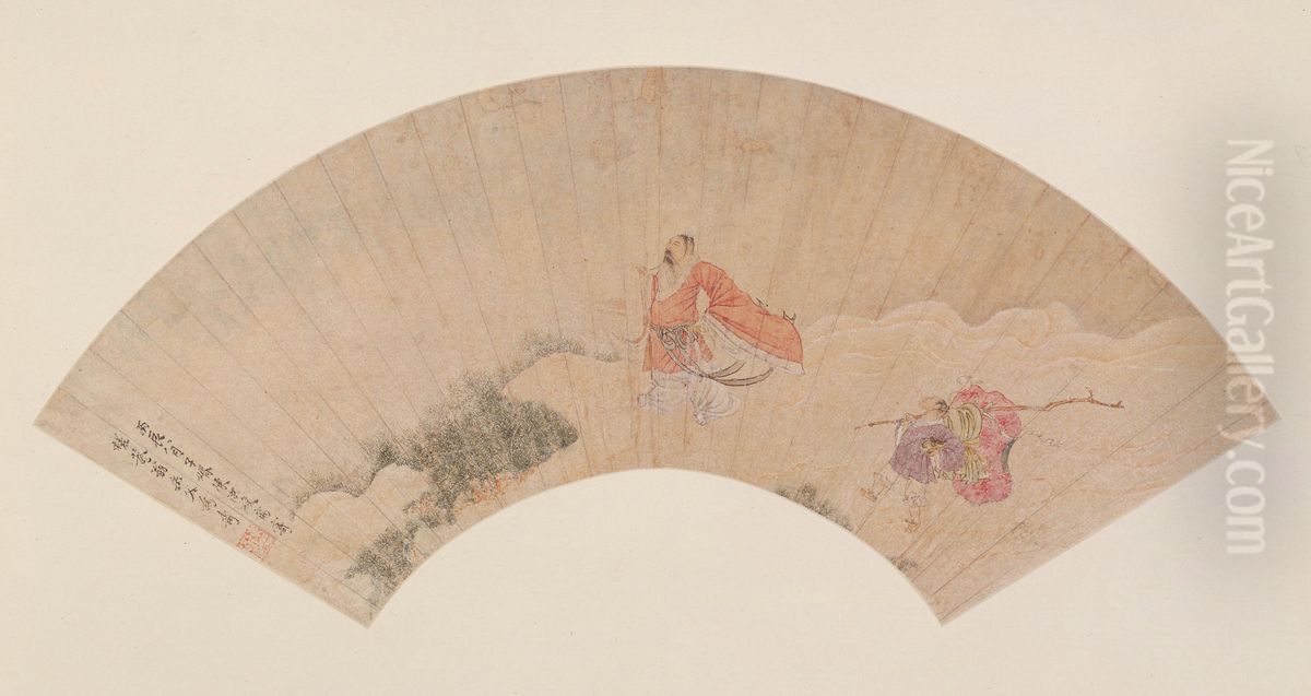 <<chen hong shou ren wu tu shan ye>> Oil Painting by Chen Hongshou