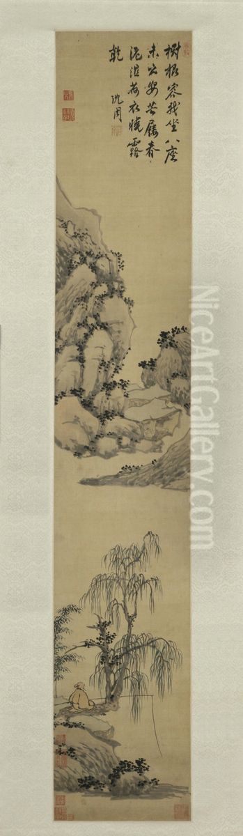 <<chen zhou liu yin zuo diao tu zhou>> Oil Painting by Shen Zhou