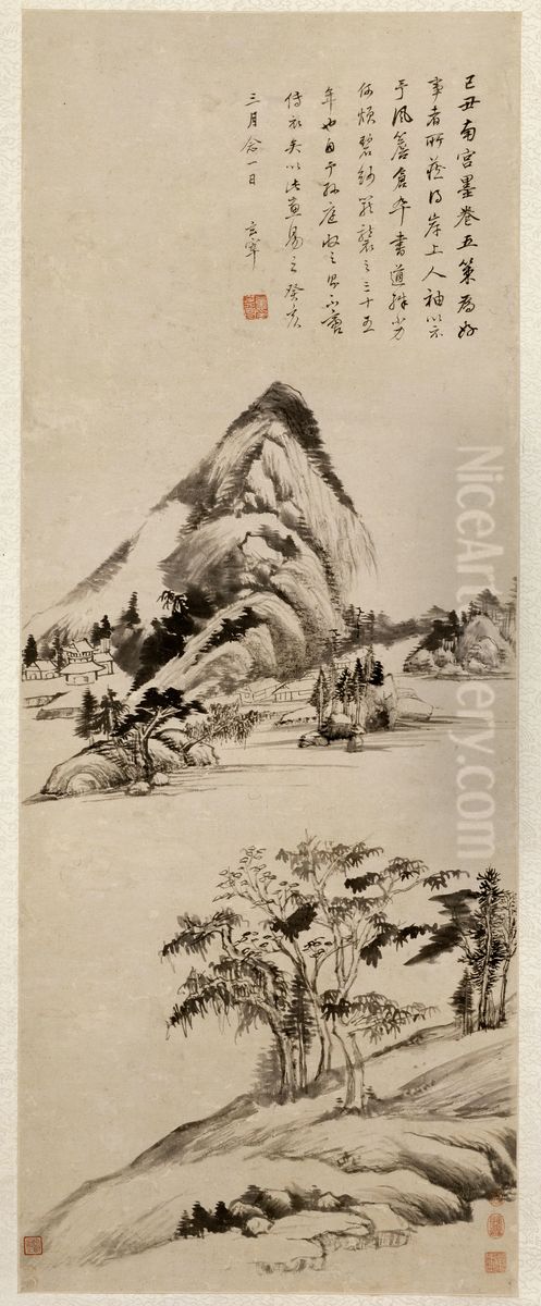 <<dong qi chang mo juan chuan yi tu zhou>> Oil Painting by Dong Qichang