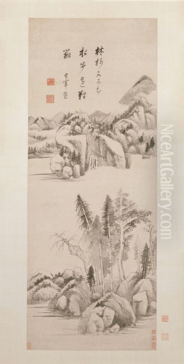 <<dong qi chang lin miao shui bu tu zhou>> Oil Painting by Dong Qichang