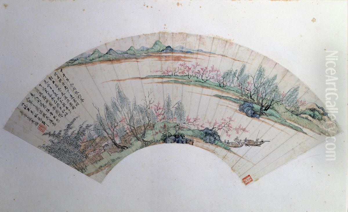 <<wang jian hua xi yu yin tu shan ye>> Oil Painting by Wang Jian