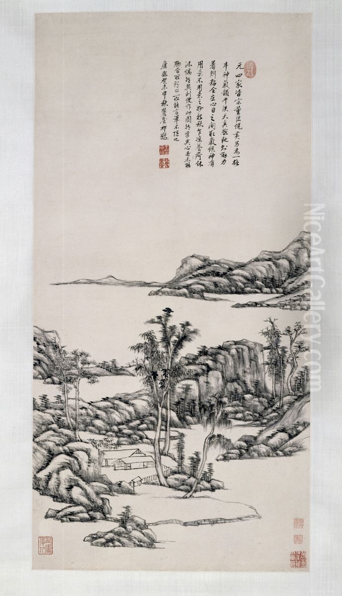 <<wang yuan qi fang ni huang shan shui tu zhou>> Oil Painting by Wang Yuanqi