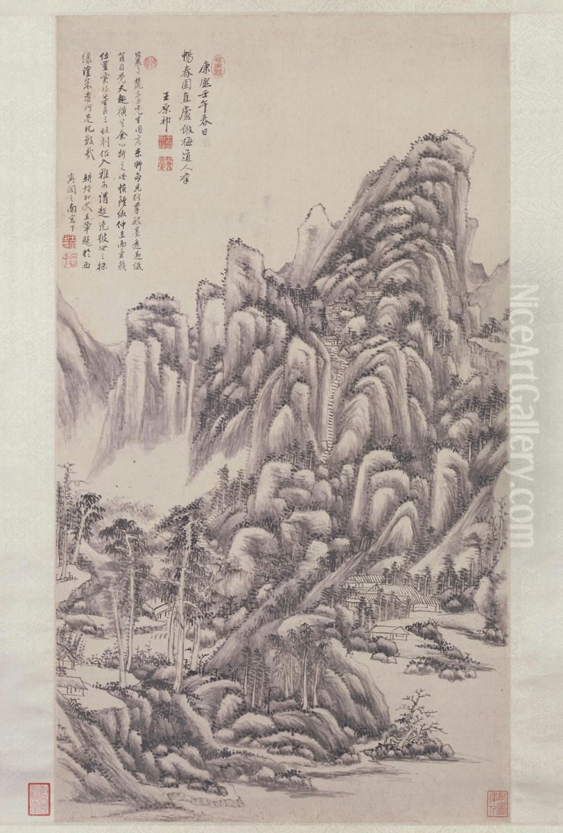 <<wang yuan qi fang mei dao ren shan shui tu zhou>> Oil Painting by Wang Yuanqi