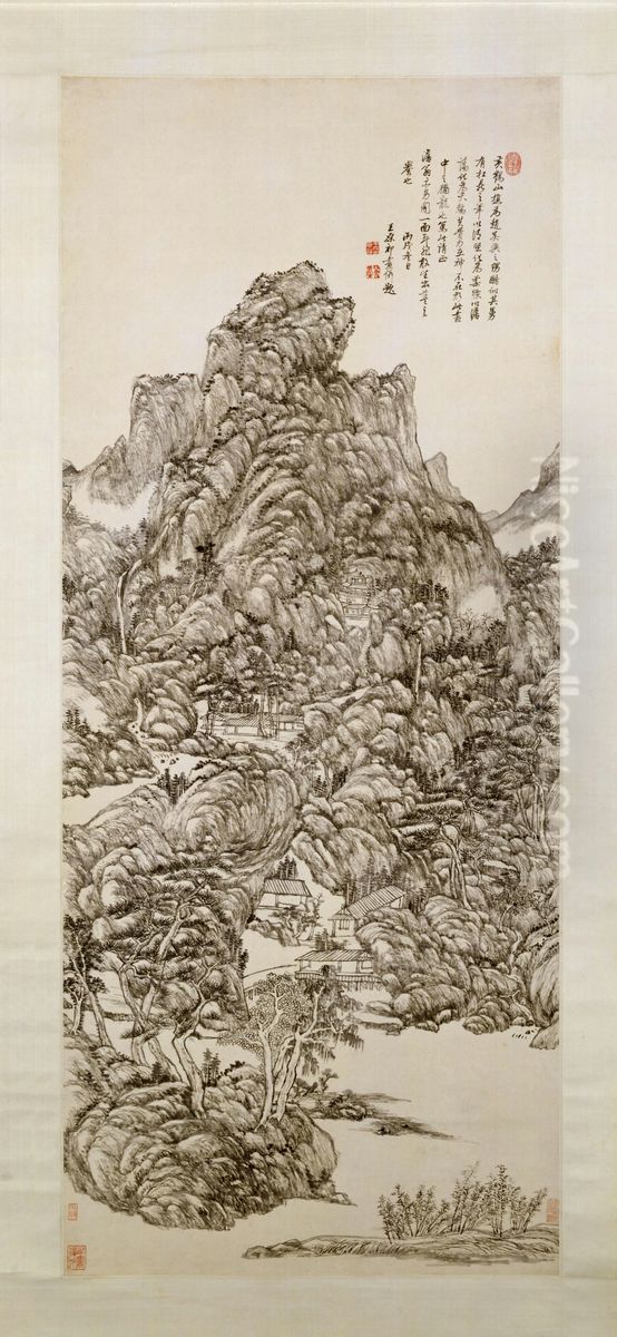 <<wang yuan qi fang huang he shan qiao shan shui tu zhou>> Oil Painting by Wang Yuanqi