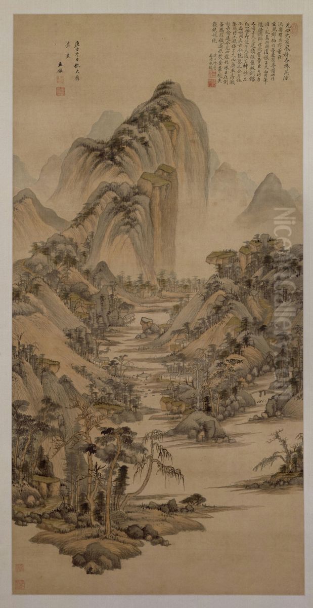 <<wang jian fang da chi shan shui tu zhou>> Oil Painting by Wang Jian