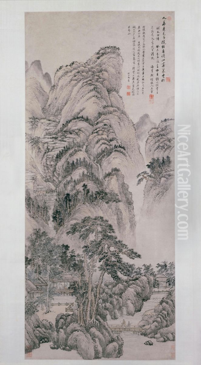 <<wang hui jiu hua xiu se tu zhou>> Oil Painting by Wang Hui