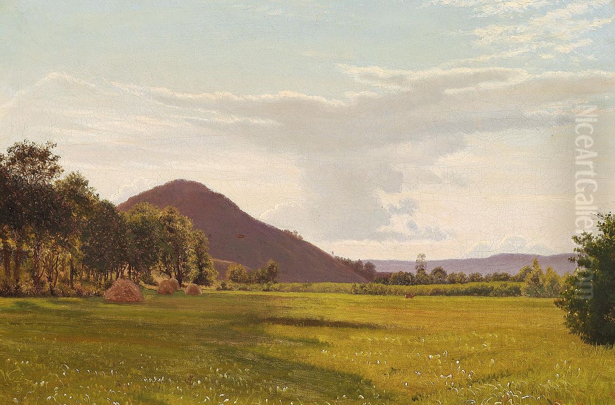 Landscape with haystacks. Oil Painting by Vilhelm Kyhn