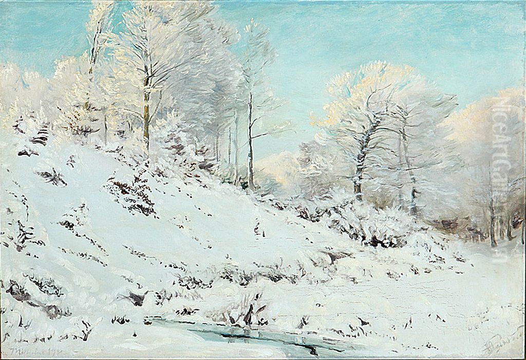 Winter landscape at Molholm near Vejle. Oil Painting by Hans Agersnap