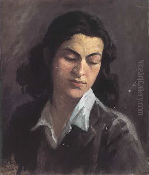 Portrait of Malak Zakka, Farroukh's Student. Oil Painting by Moustafa Farroukh