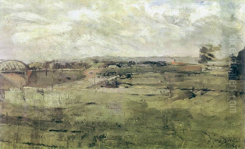 Pejzaz z wiaduktem (Krajobraz z torami) Oil Painting by Olga Boznanska