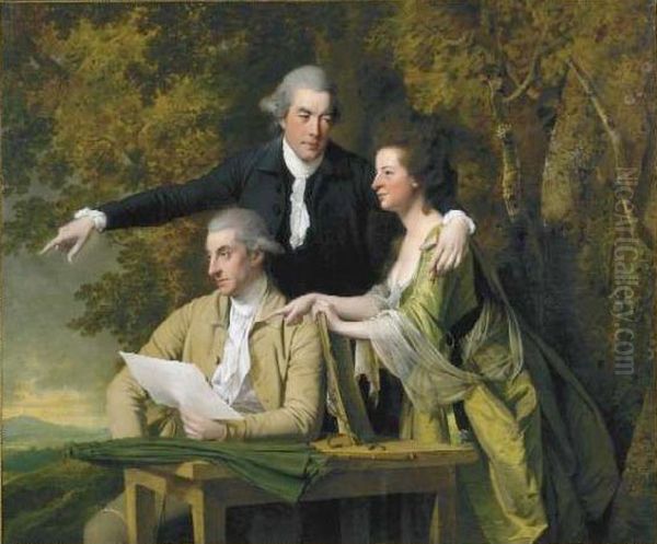 The Reverend D'Ewes Coke (1747-1811), His Wife Hannah, and Daniel Parker Coke (1745-1825) Oil Painting by Joseph Wright of Derby