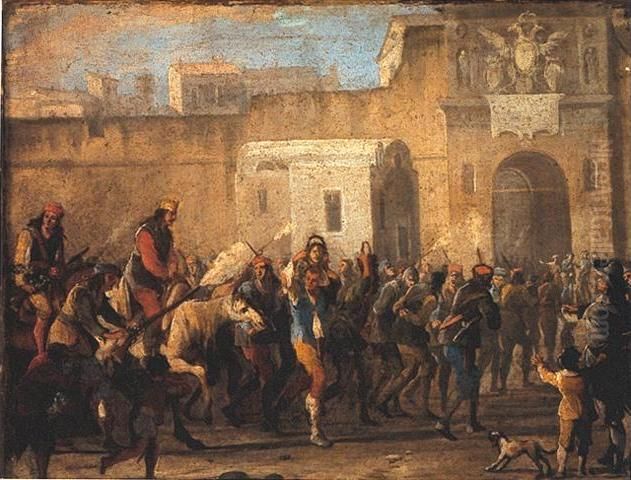 Punishment of the thefts at Masaniello's time. Oil Painting by Domenico Gargiulo