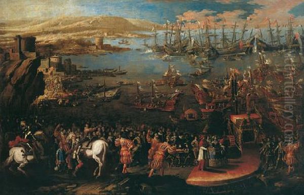 Desembarco de la infanta Maria de Austria en Napoles Oil Painting by Domenico Gargiulo