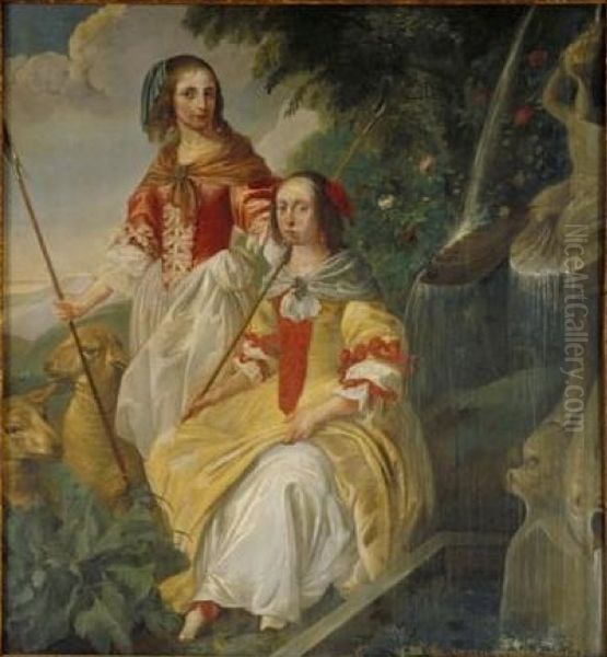 Portrait of Odila en Phillipine van Wassenaer as Shepherdesses Oil Painting by Michael Angelo Immenraet