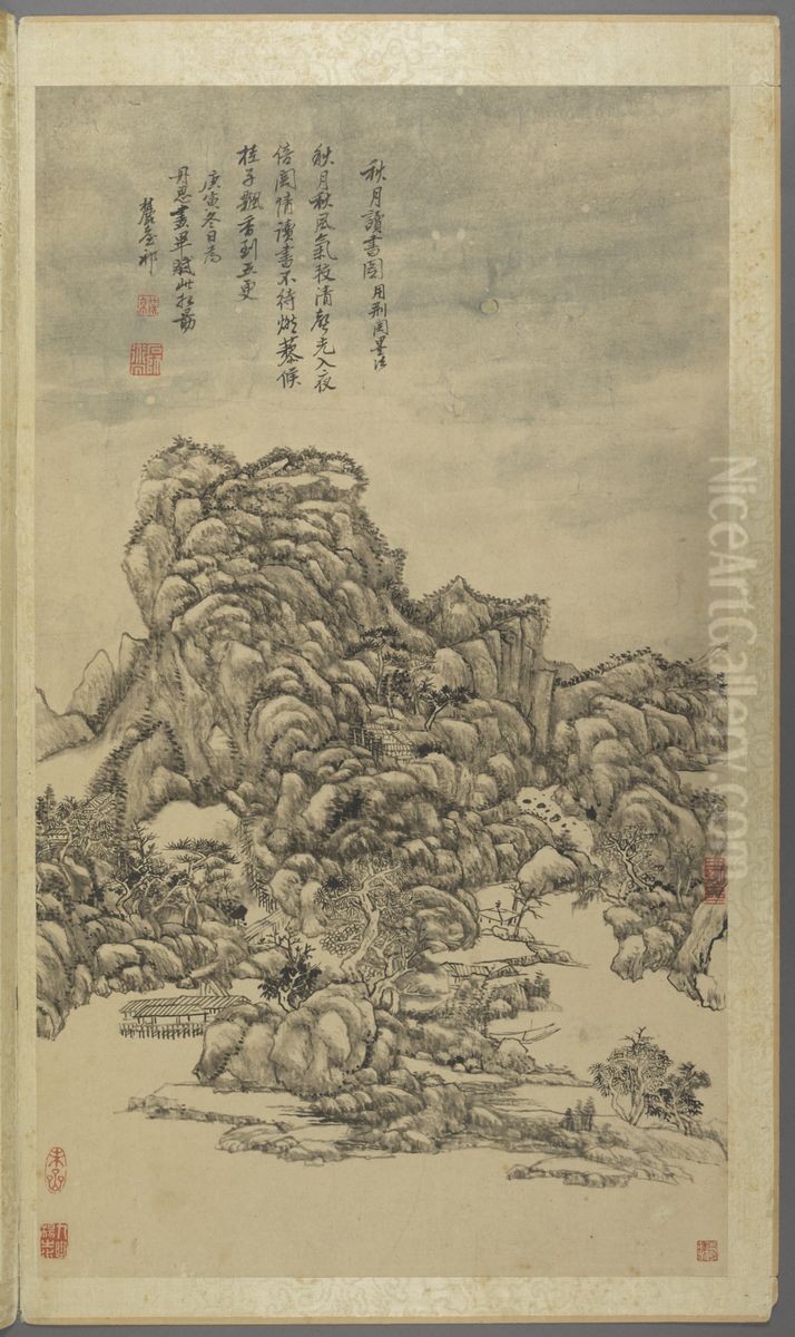 <<wang yuan qi fang gu shan shui ce>> Oil Painting by Wang Yuanqi