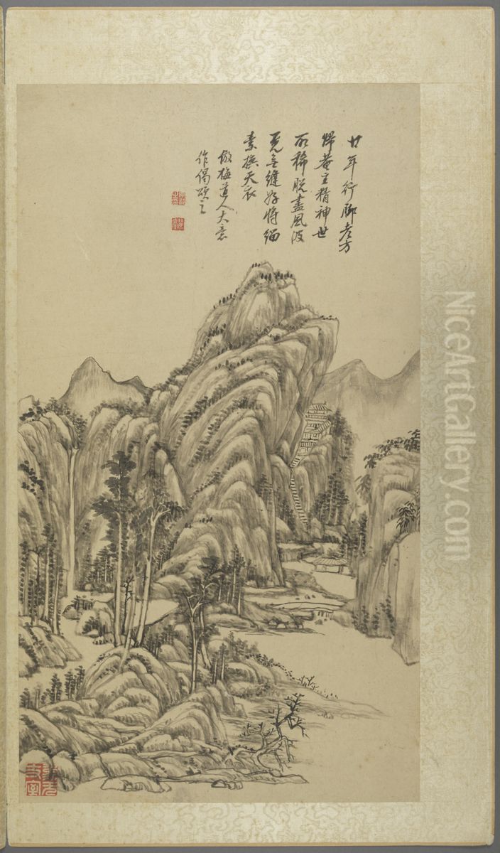 <<wang yuan qi fang gu shan shui ce>> Oil Painting by Wang Yuanqi