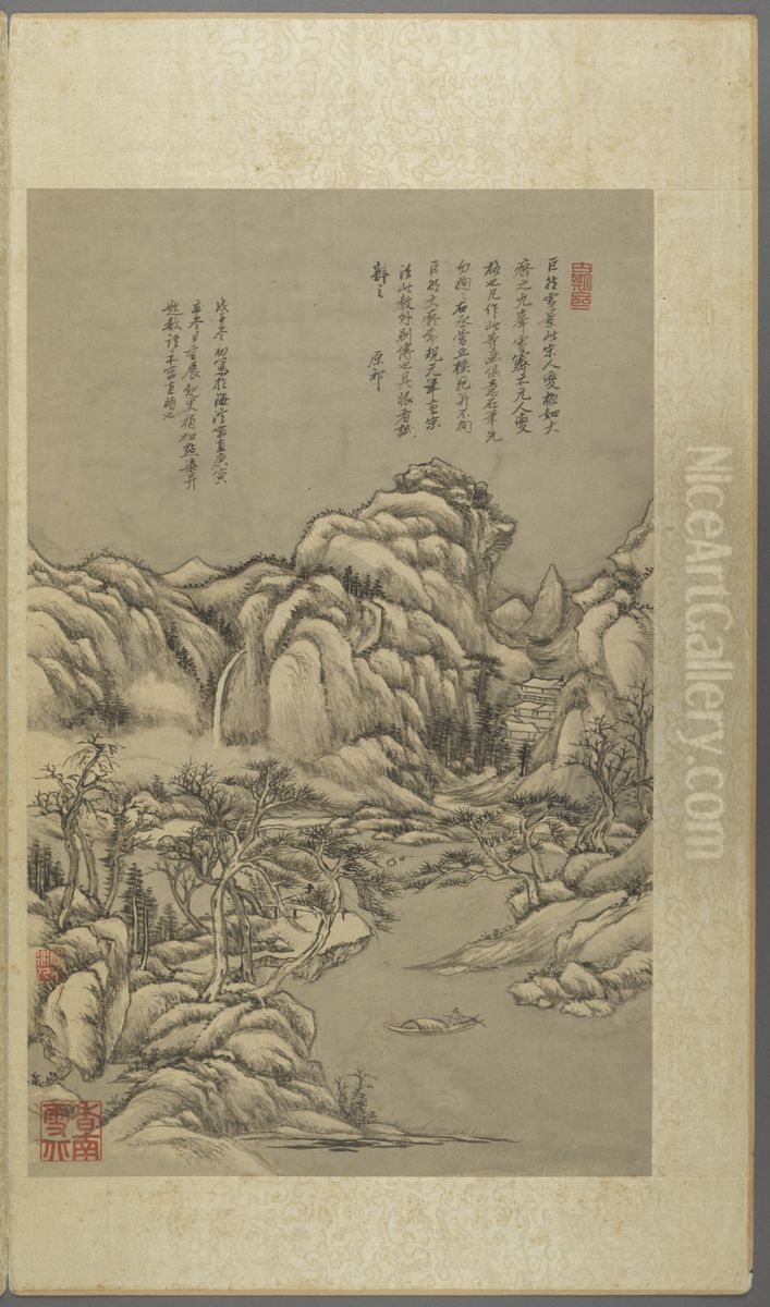 <<wang yuan qi fang gu shan shui ce>> Oil Painting by Wang Yuanqi