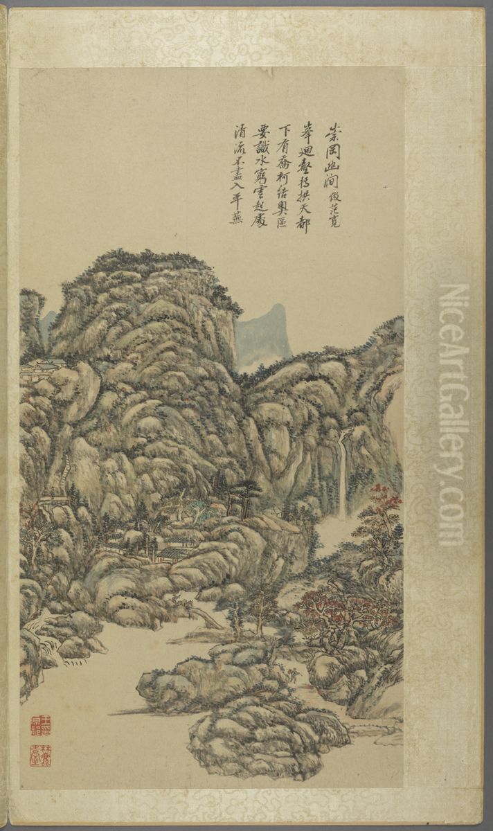 <<wang yuan qi fang gu shan shui ce>> Oil Painting by Wang Yuanqi