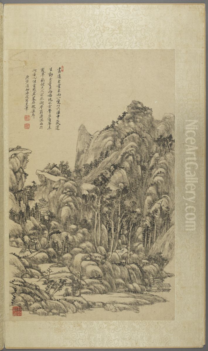 <<wang yuan qi fang gu shan shui ce>> Oil Painting by Wang Yuanqi