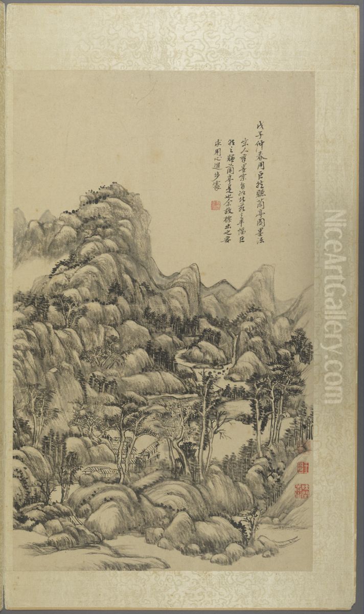 <<wang yuan qi fang gu shan shui ce>> Oil Painting by Wang Yuanqi