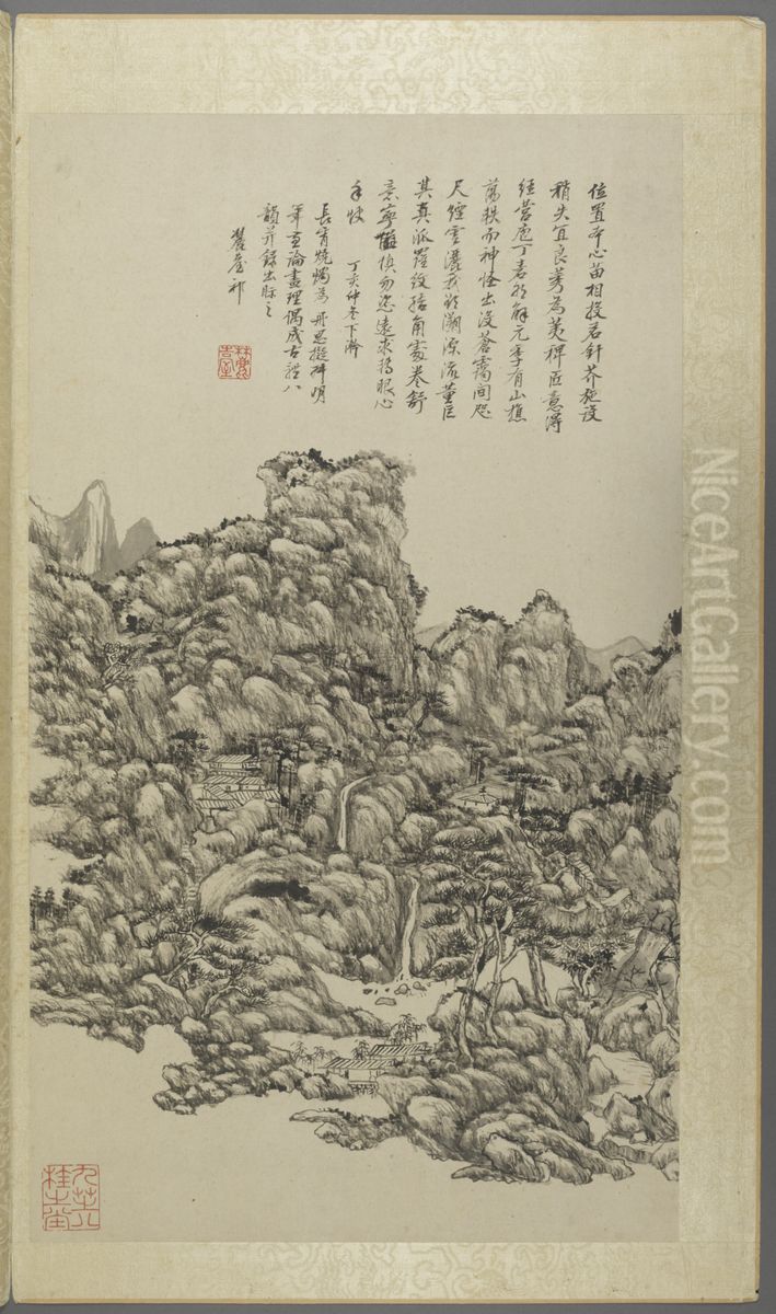 <<wang yuan qi fang gu shan shui ce>> Oil Painting by Wang Yuanqi